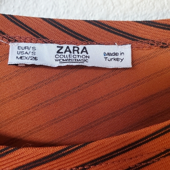 Zara Womens Ruched Midi Dress. Rust/black striped. Size S - Picture 2 of 6